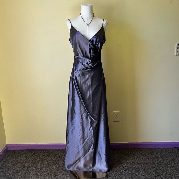 Vintage 90s Laundry by Shelli Segal Plum Satin Slip Gown Bias Cut Maxi Dress 8‎ - Picture 11 of 11